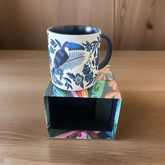 NEW Starbucks x Farm Rio Blue Floral Bird 14oz Ceramic Coffee Mug Gift Limited - Picture 3 of 6